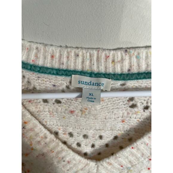 Sundance Minnie V Neck Confetti Open Knit Sweater in Ivory - Picture 10 of 11